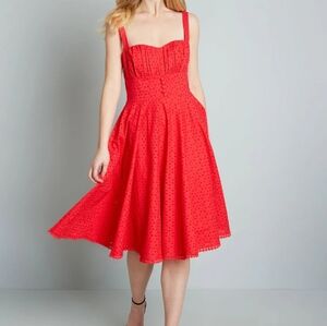 Modcloth NWT Vintage Inspired Red Fit and Flare Dress [US Size 16]
